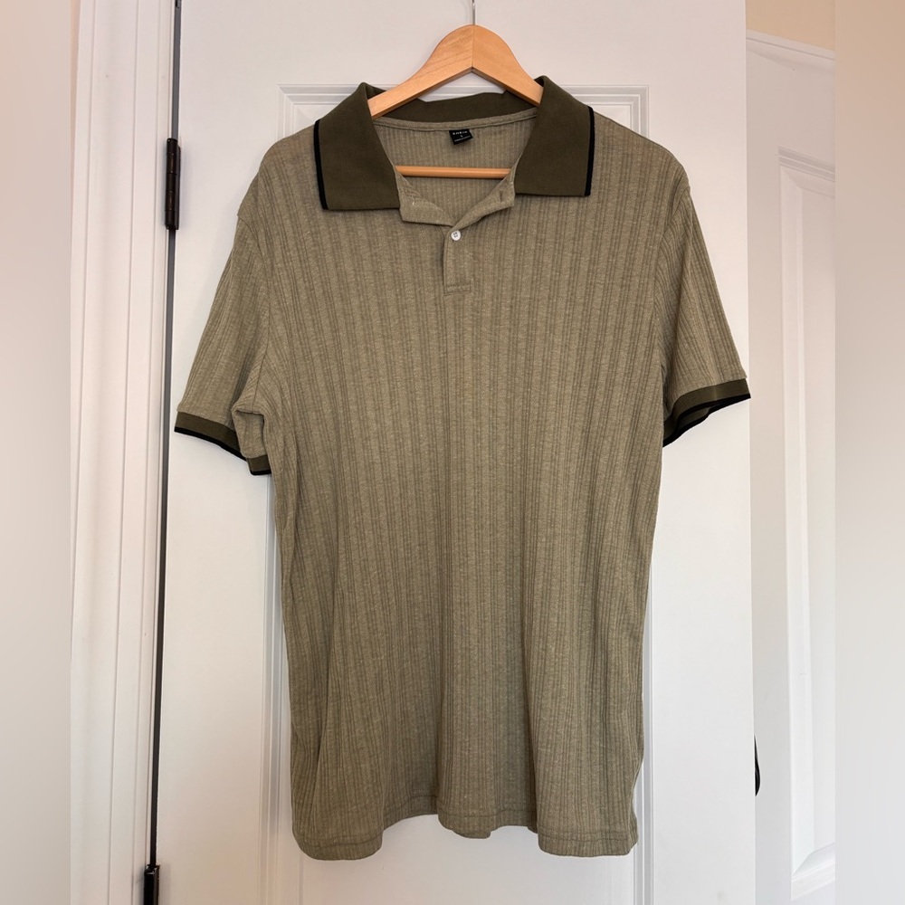 Shein Mens Olive Green Polo Shirt Vacation Polo Size Large Mens